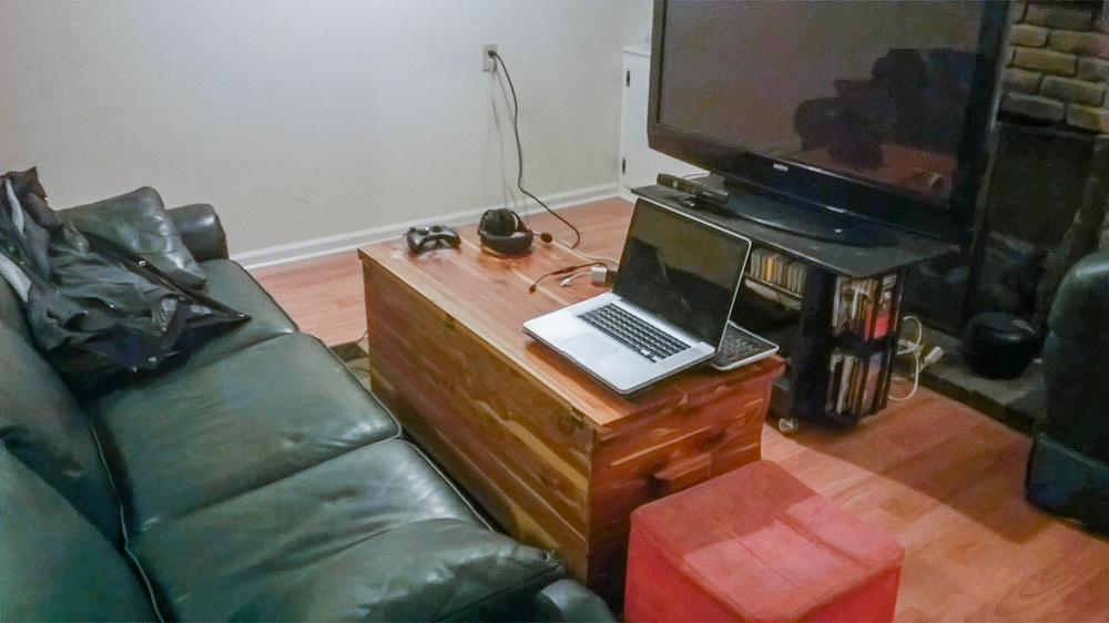 Fun fact, those are N64 cartridges under the TV, and the yellow one is DK64, an unbeatable game.