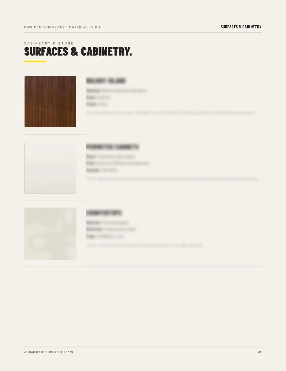 A specification page, with the specs blurred