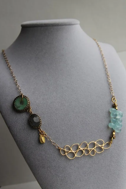 Memory Lane (Australian jade, labradorite, chalcedony, gold plated brass, brass, 22k gold plated sterling silver)