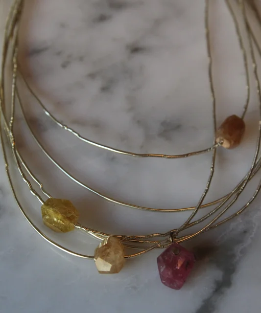 Etna's Fire (tourmaline, silver thread, brass): Gemma collection