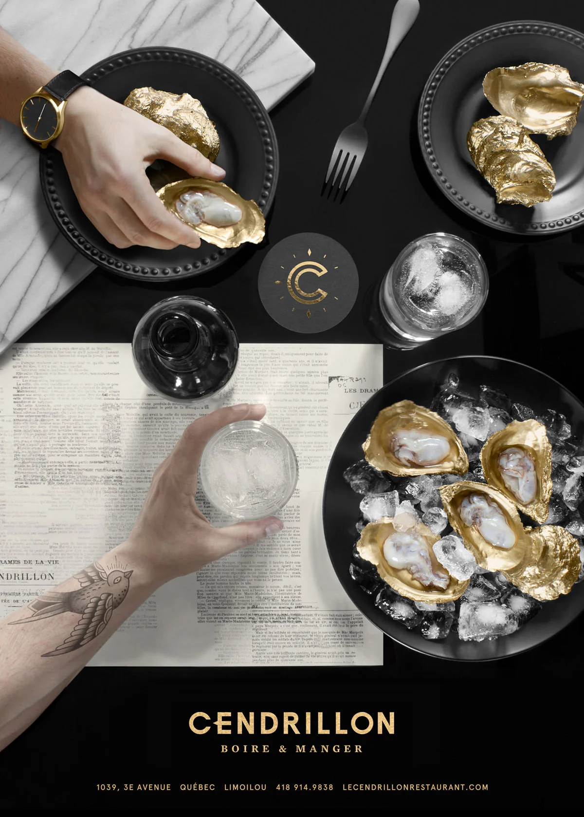 Publicité imprimé pour le restaurant Cendrillon. Photographie et graphisme réalisé par le studio de design Figure.