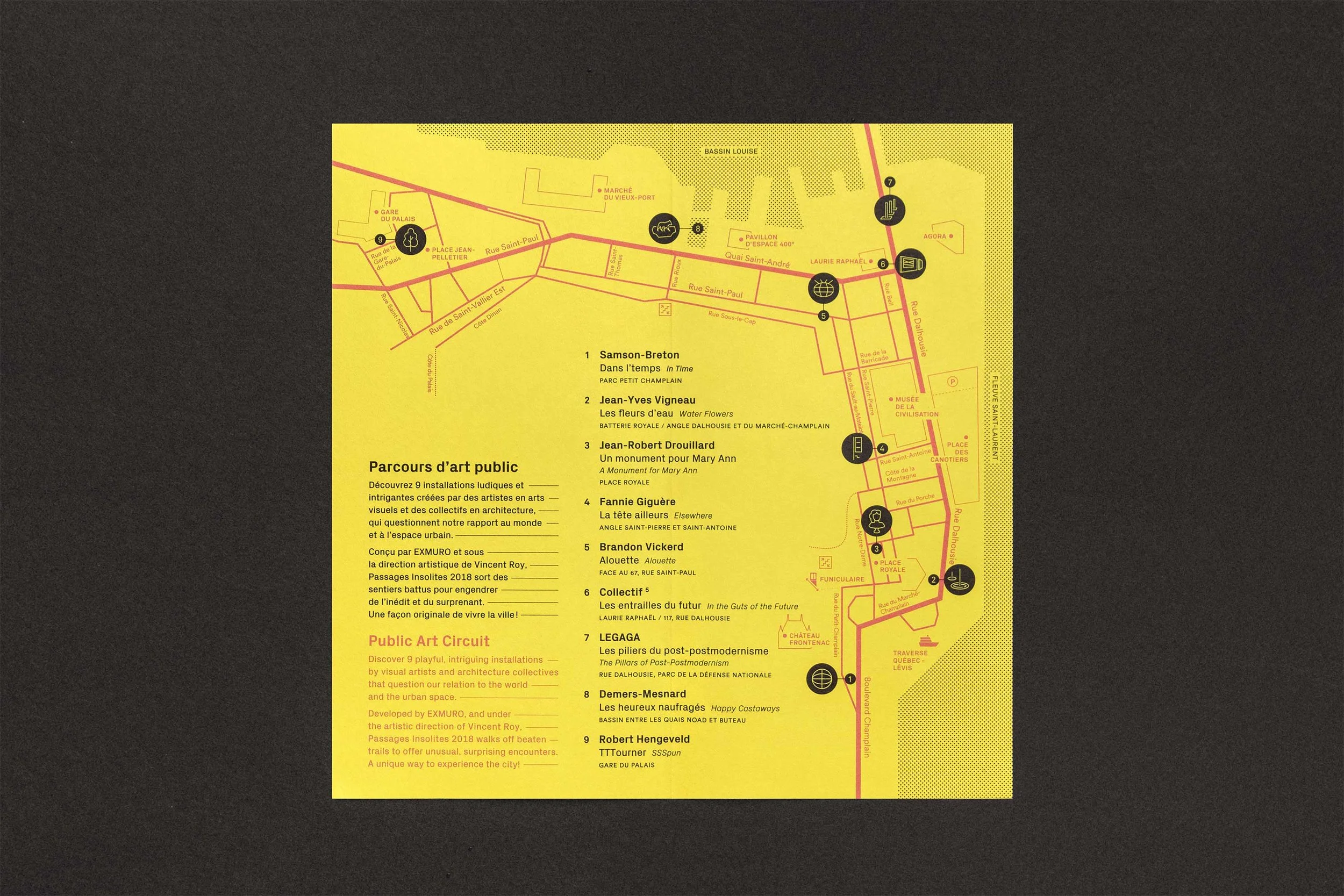 Carte du parcours d’arts plublic passages insolites 2018.