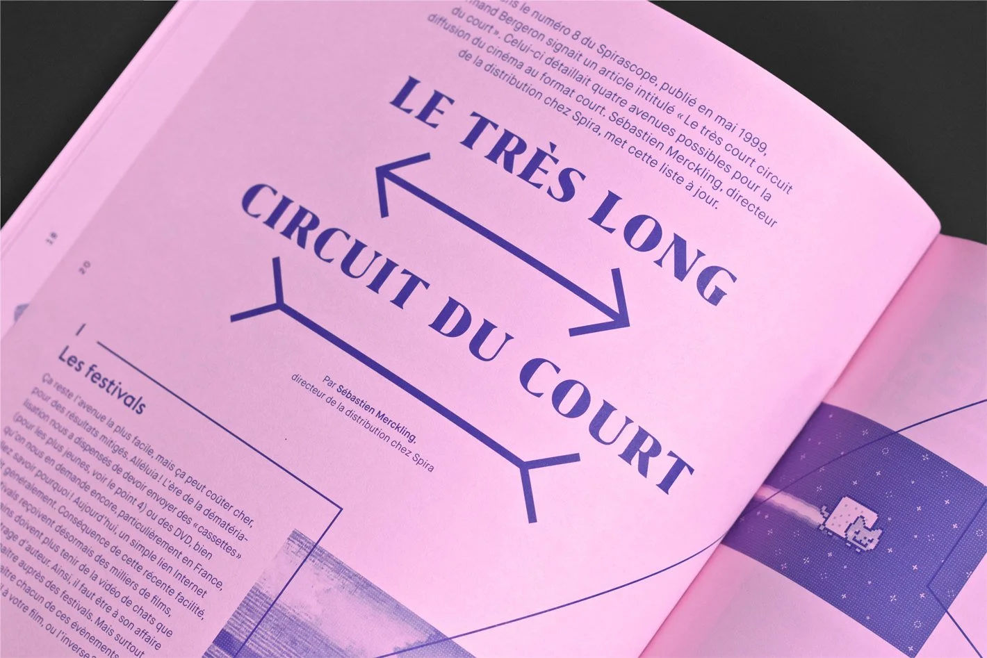 Design graphique (graphisme) de l’intérieur de la brochure pour un article sur les courts métrages.