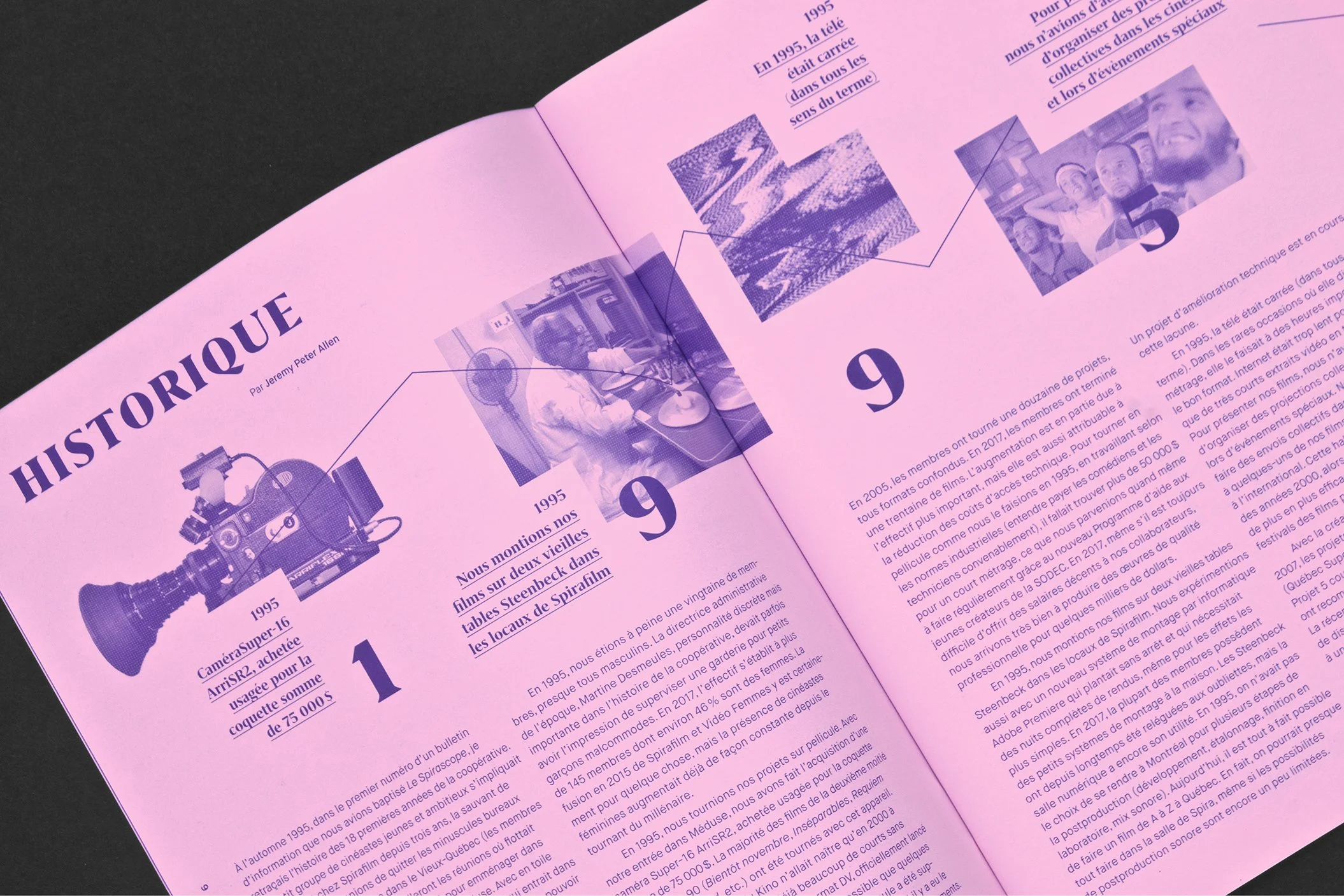 Double page roses du magazine Spirascope sur l'historique de la coopérative Spira à Québec.