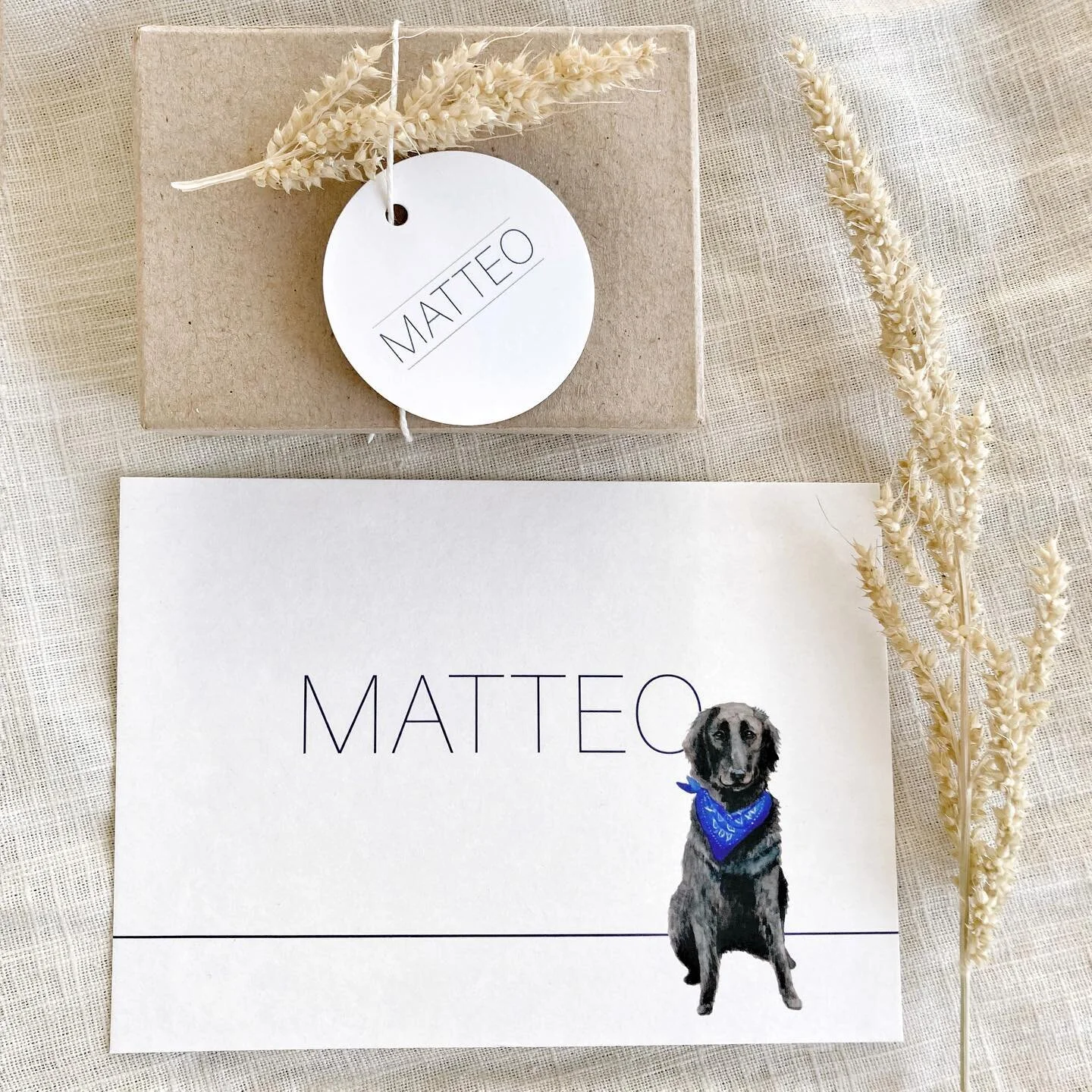 An aquarelle portrait of the sweet  family dog for Matteo&rsquo;s birthannouncement card. With matching labels and stickers.
.
.
.
#dog #portrait #aquarelle #handpainted #illustration #painting #custommade #birthannouncement #card #lacabaneenvoyage #