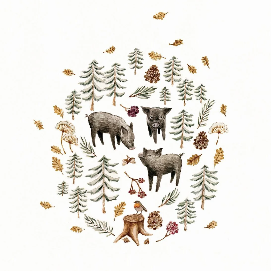 Custommade birthannouncement painting for Louis.
.
.
.
#birthannouncement #card #custommade #piggies #forest #illustration #aquarellepainting #lacabaneenvoyage #geboortekaartje #geboortekaartjes #opmaatgemaakt #biggetjes #illustratie