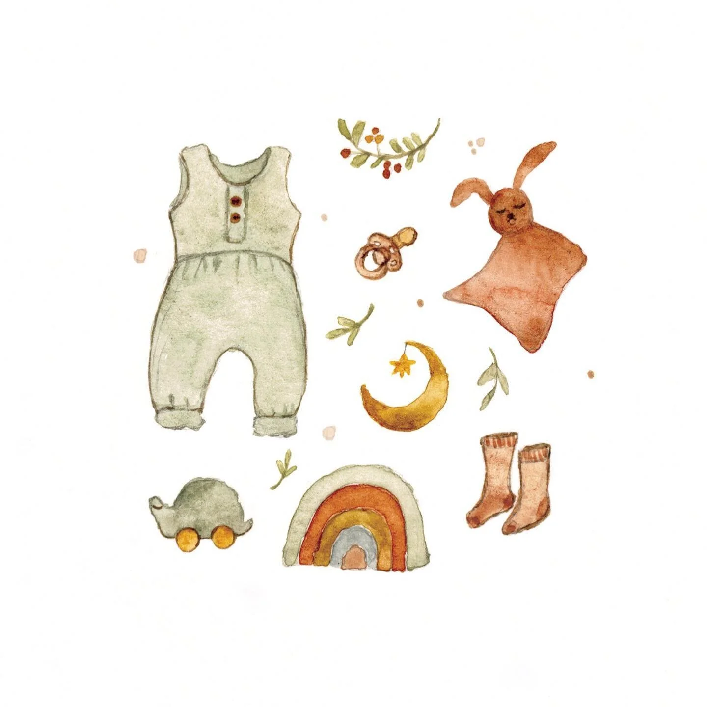 Baby essentials aquarelle painting.
.
.
.
#rainbow #moon #babyessentials #illustration #aquarellepainting