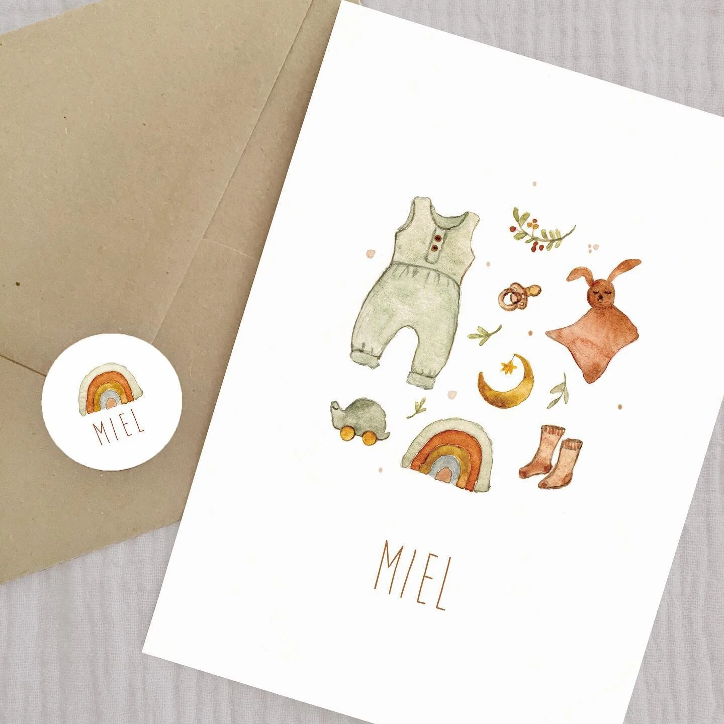 Birthannouncement card for Miel.
.
.
.

#rainbow #moon #babyessentials #illustration #aquarellepainting #geboortekaartje #geboortekaartjes #collectie #lacabaneenvoyage #regenboog #illustratie