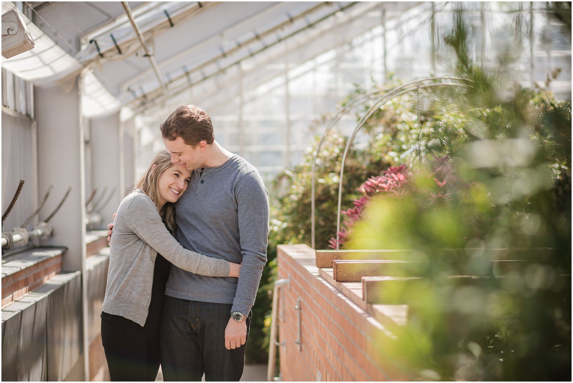  Engaged couple having fun in Matthaei Botanical Gardens.&nbsp; 