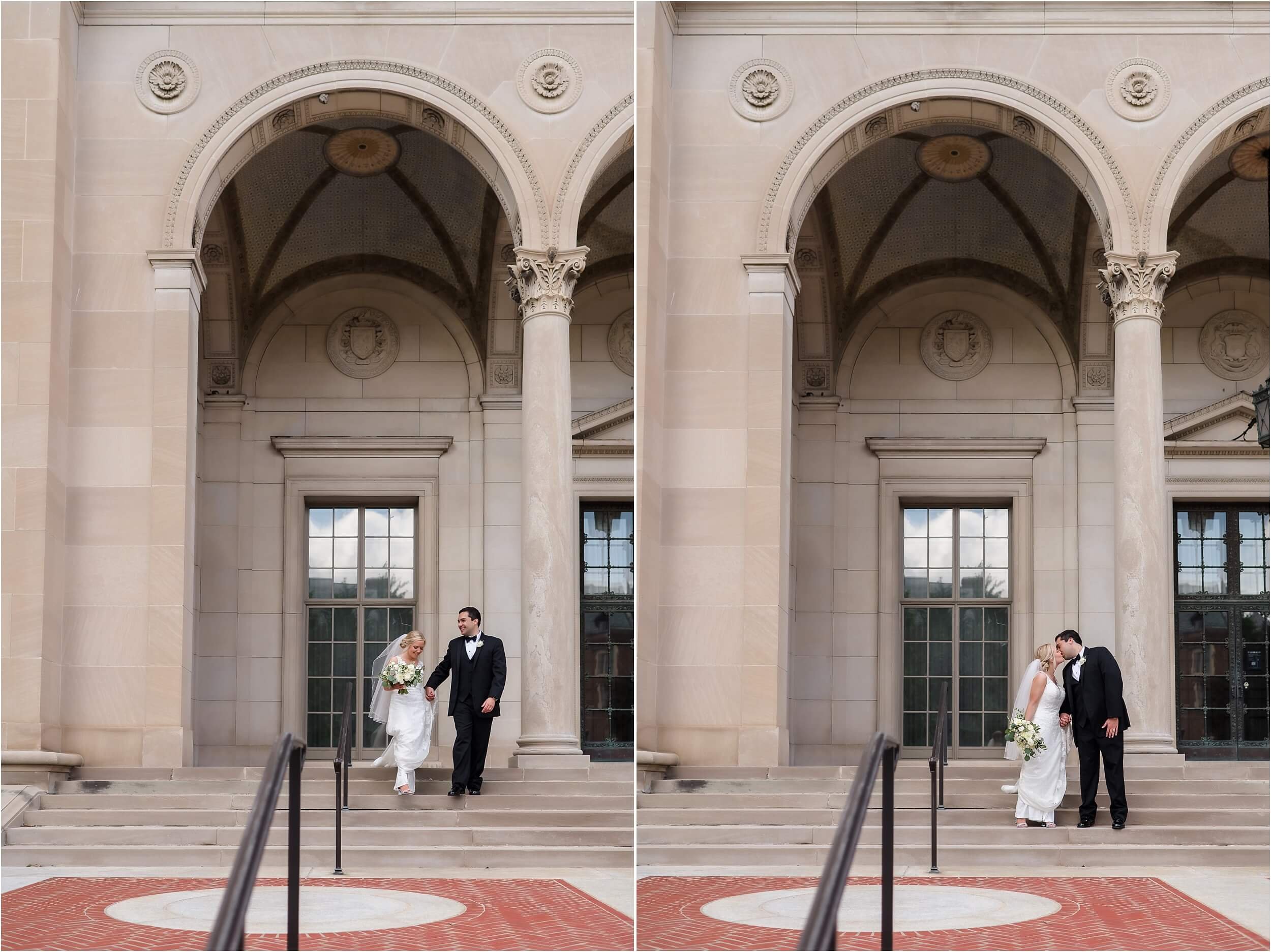  A couple walks down the stairs at Clements Library on U of M’s campus.  