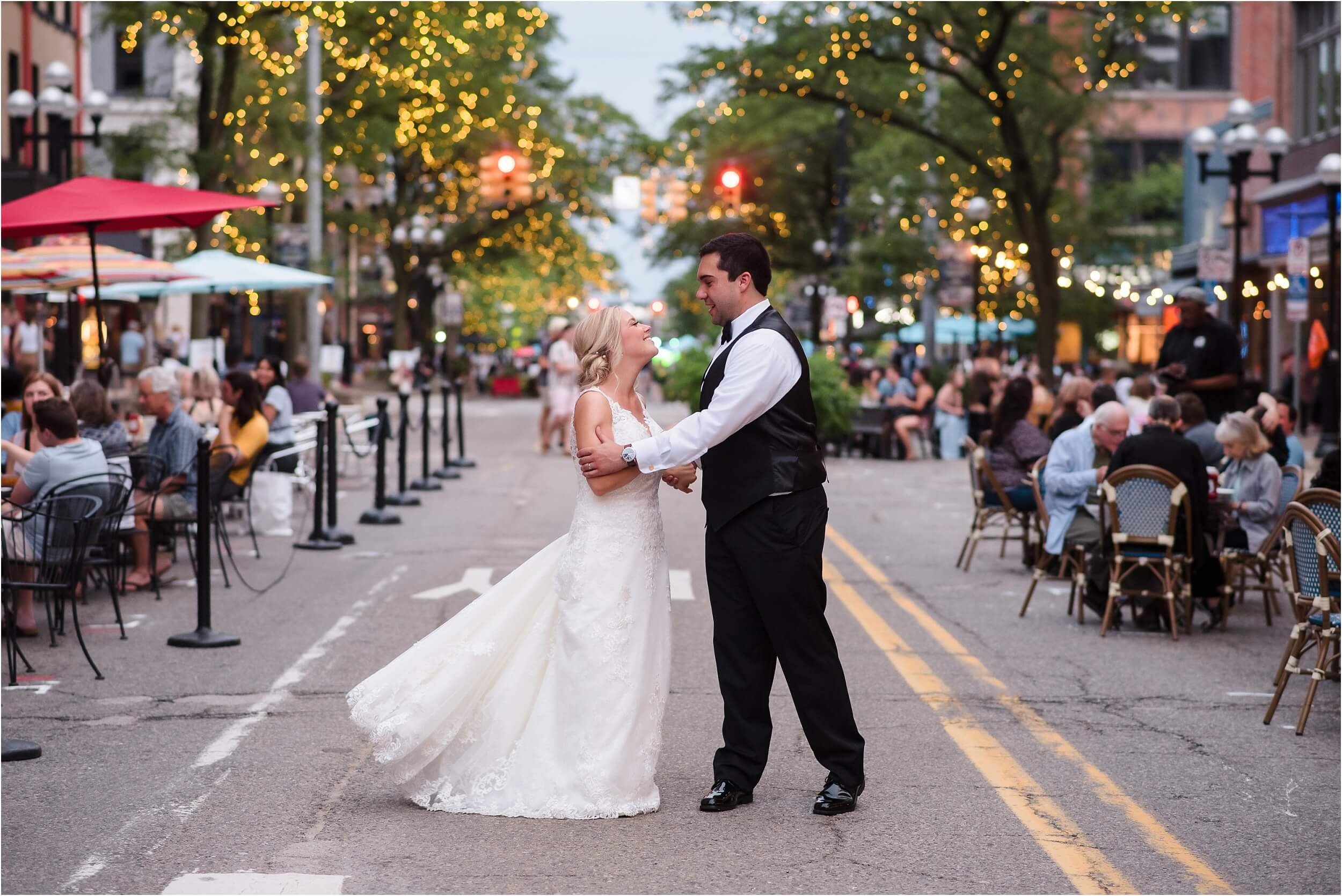  A couple dances in the middle of a shutdown Main St in downtown Ann Arbor.  