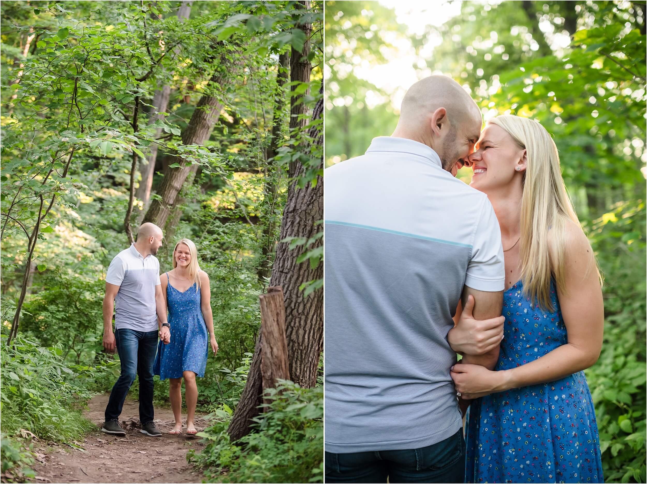  A couple hugs at sunset during their ann arbor engagement session at The Arb.  