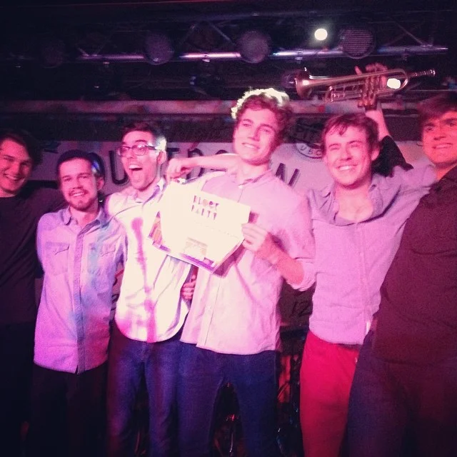 Layten second from left with Rebel On A Mountain after winning the 2014 Last Band Standing competition