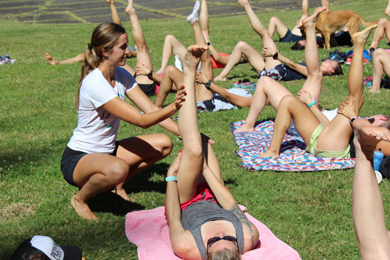 Jasyoga Coach B Sweeney helping runners Hit Reset.