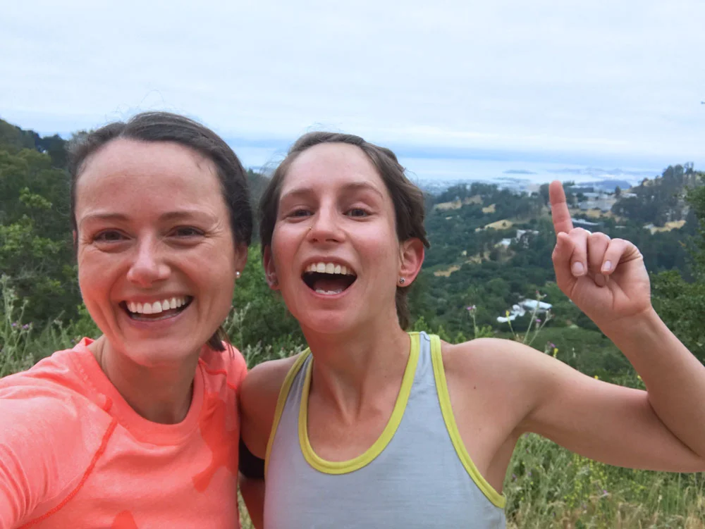 Erin and Claire celebrating the shoot wrap with a run on the Berkeley Fire Trail.