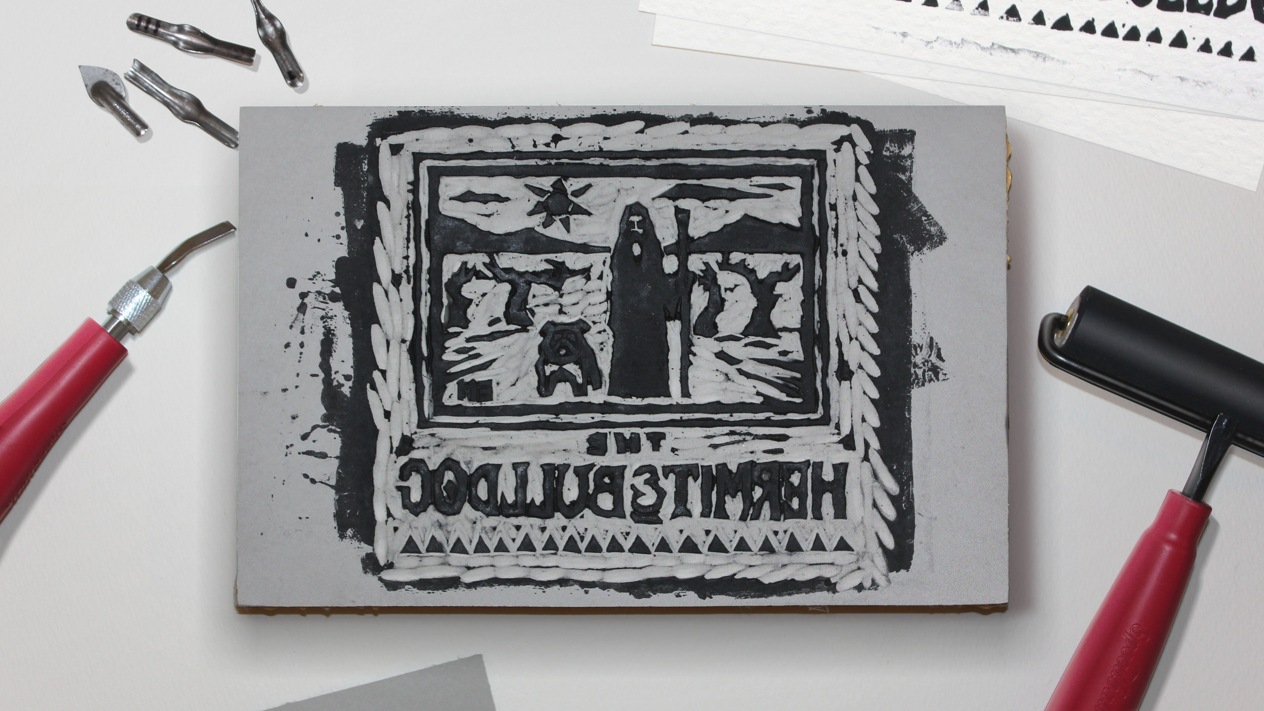 Taking into consideration the pre-existing branding, I recommended a linocut illustration–a method of printmaking dating back to the early 20th c.