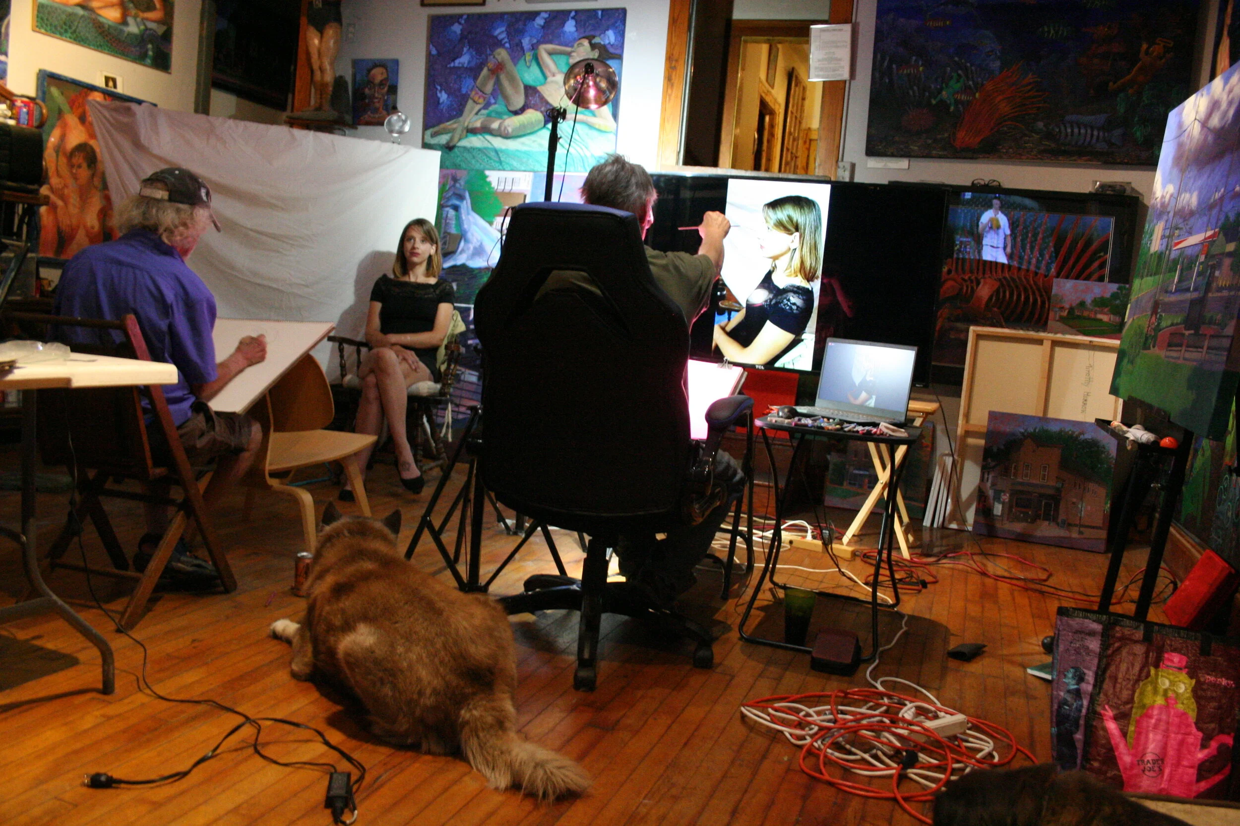 Larry Zuzik, Timothy Herron drawing Chelsa.  photo by Brian Pierce