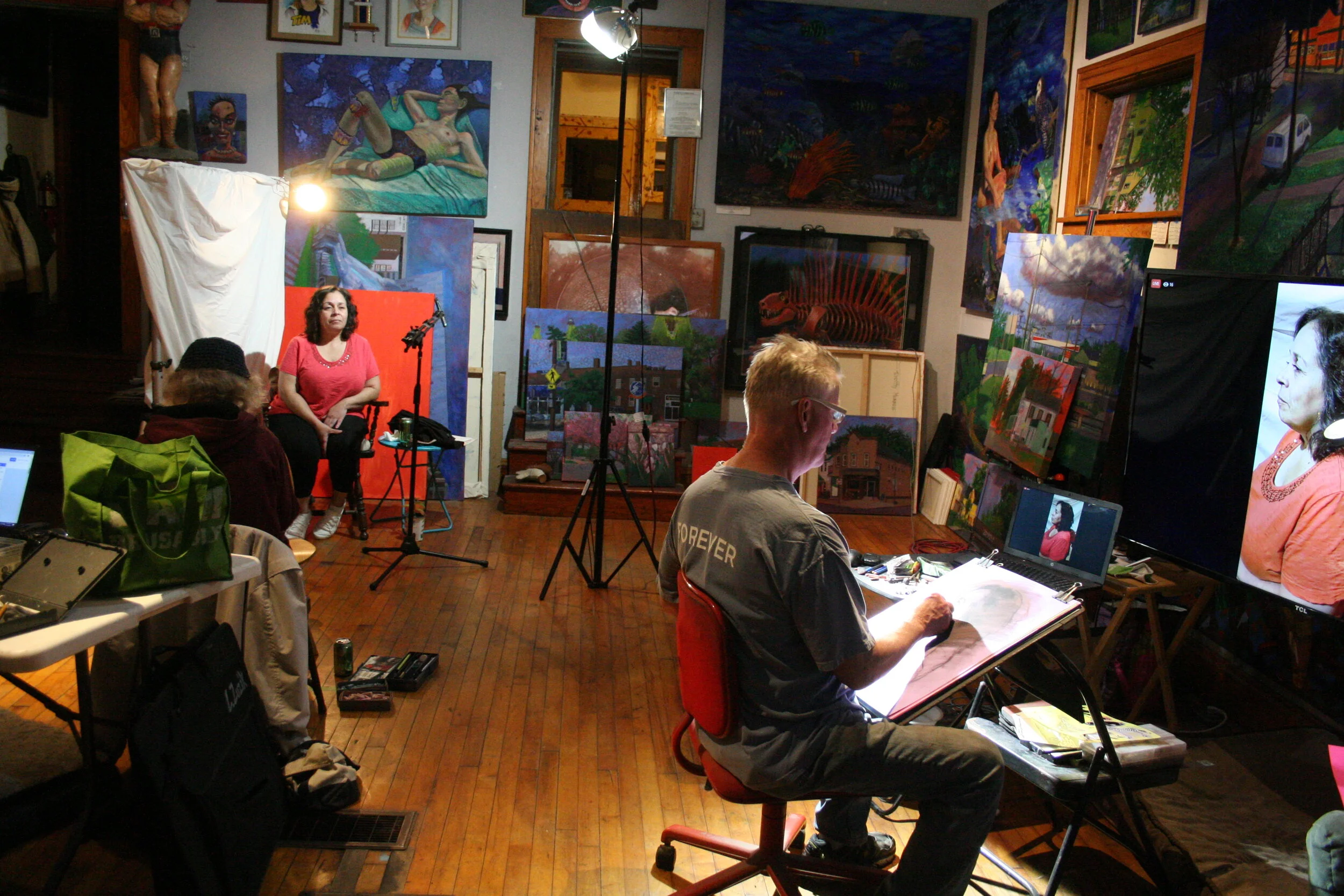 Aileen, Larry and Timothy working. Photo by Brian Pierce.