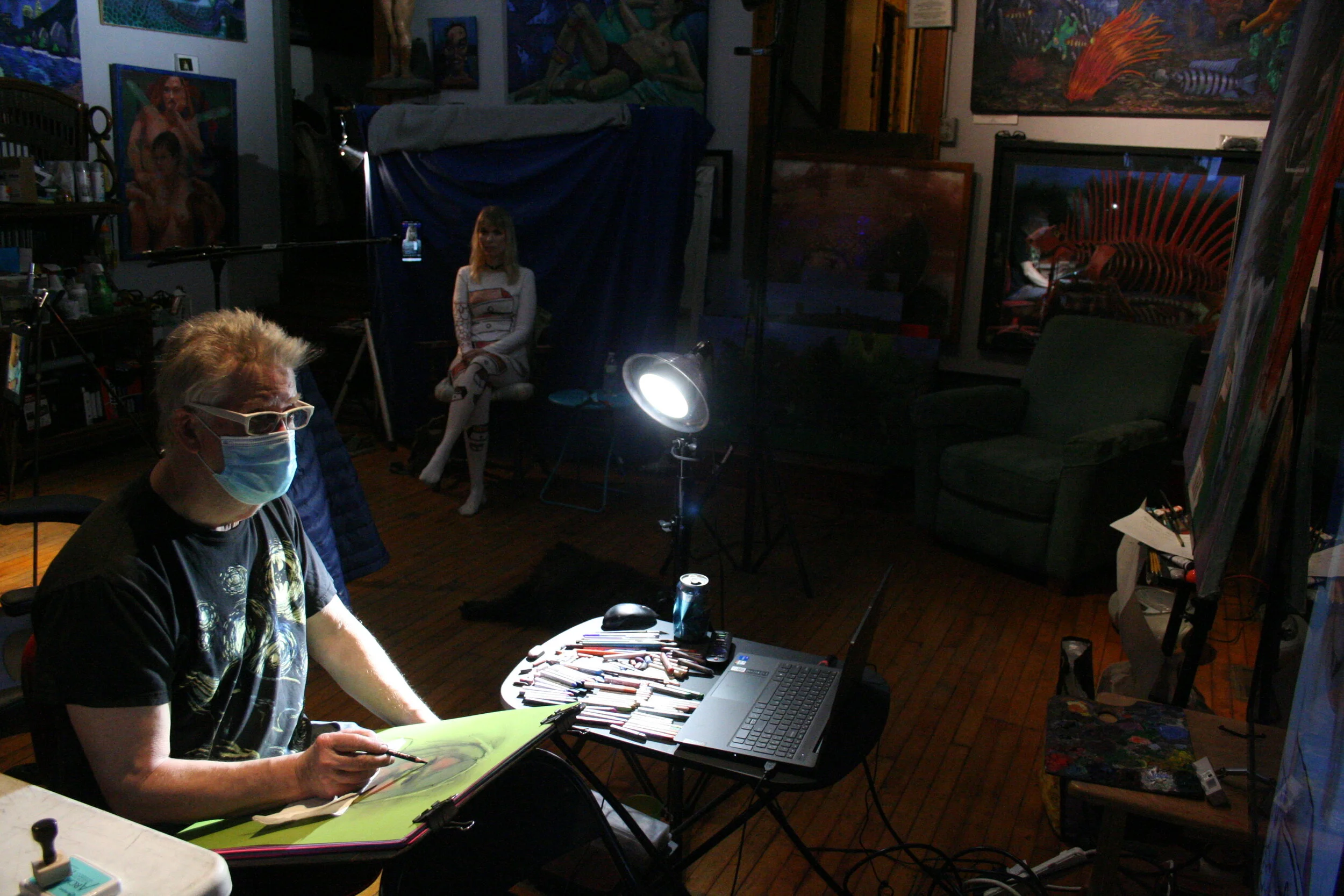 Timothy Herron drawing from the flat screen. Photo by Brian Pierce
