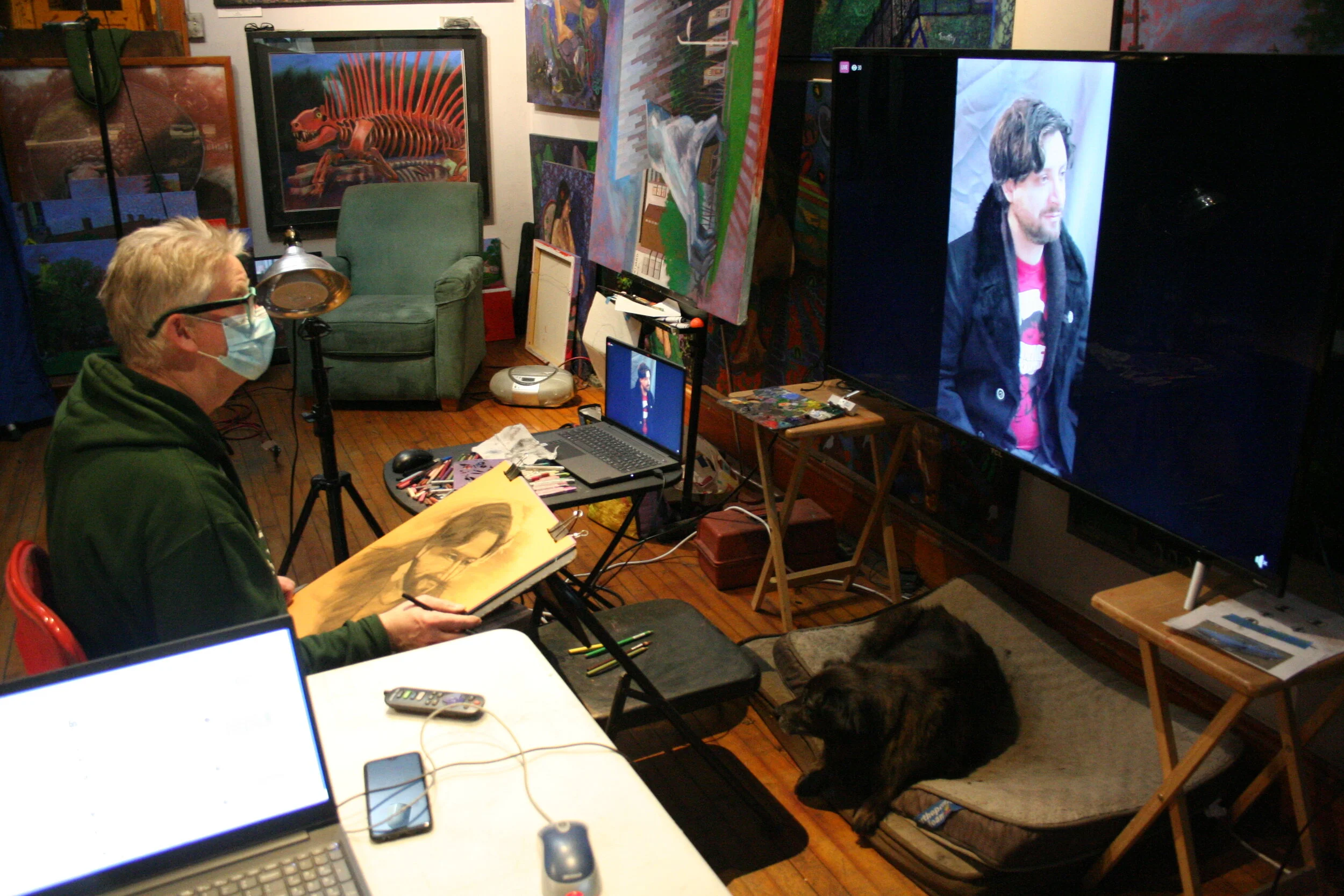 Timothy Herron working from flat screen. Photo by Brian Pierce