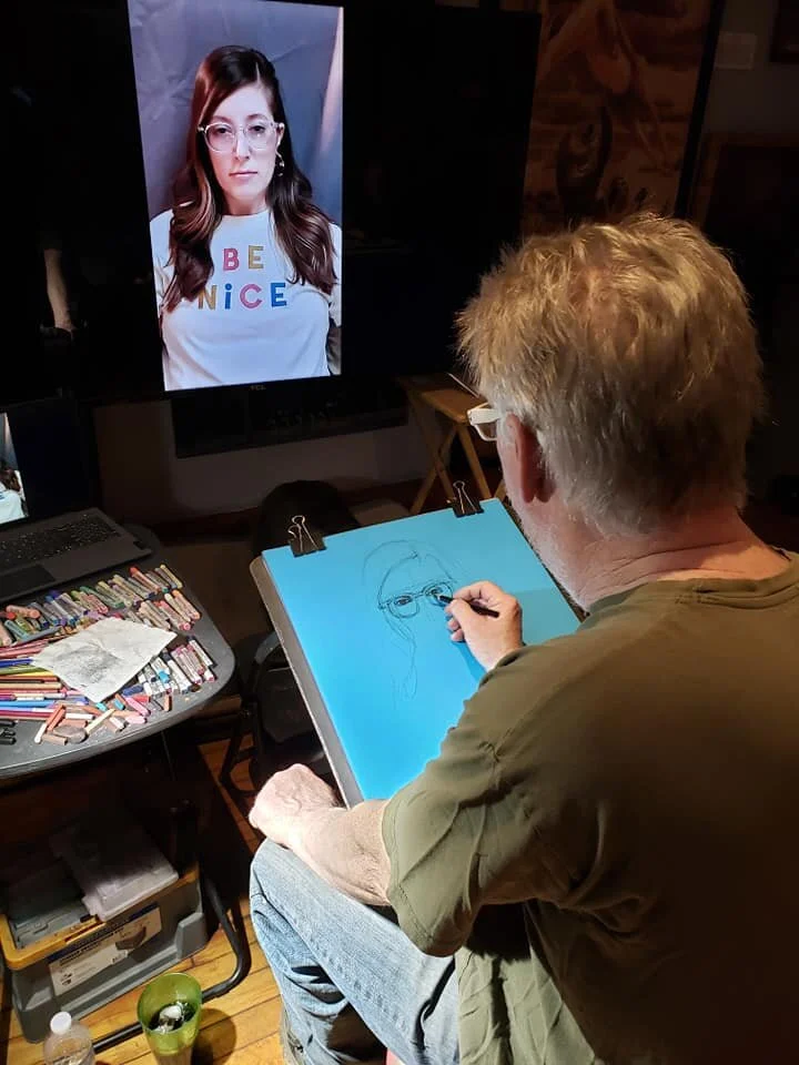 Timothy Herron drawing from flat screen. 