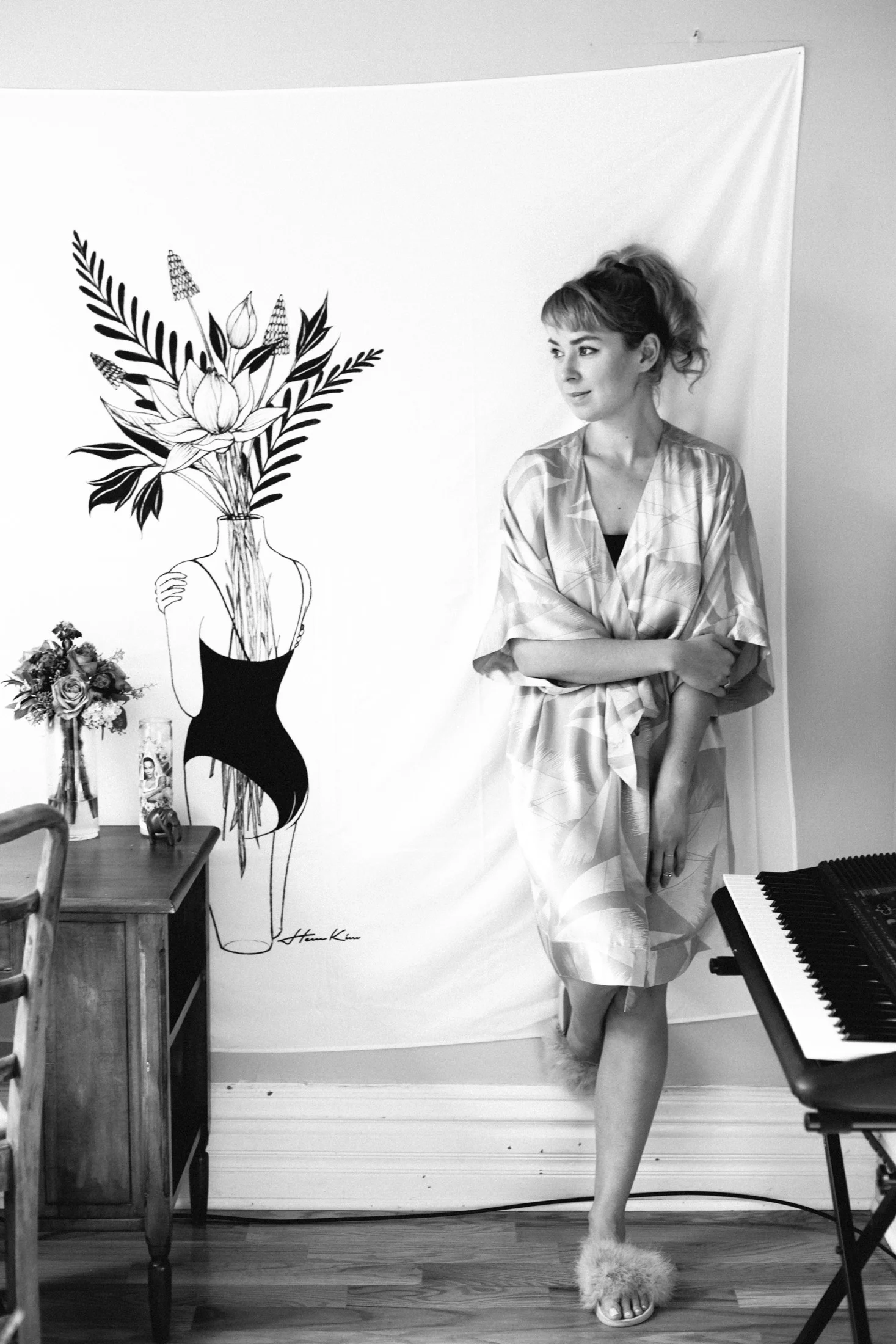 Just me looking moody in my faux maraboux slippers by Carolina Mariana Rodriguez