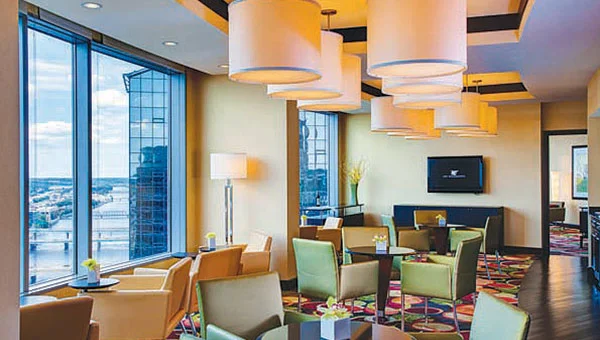 The JW Marriott Grand Rapids has hosted an increasing amount of small groups utilizing meeting spaces outside of the boardroom/ballroom. The View Room, the room overlooking the Grand River and city of Grand Rapids on the top floor of the hotel, is a popular space for small groups to rent by the hour. The space is the best shot in the hotel to get a panoramic photo of the city and Grand River.