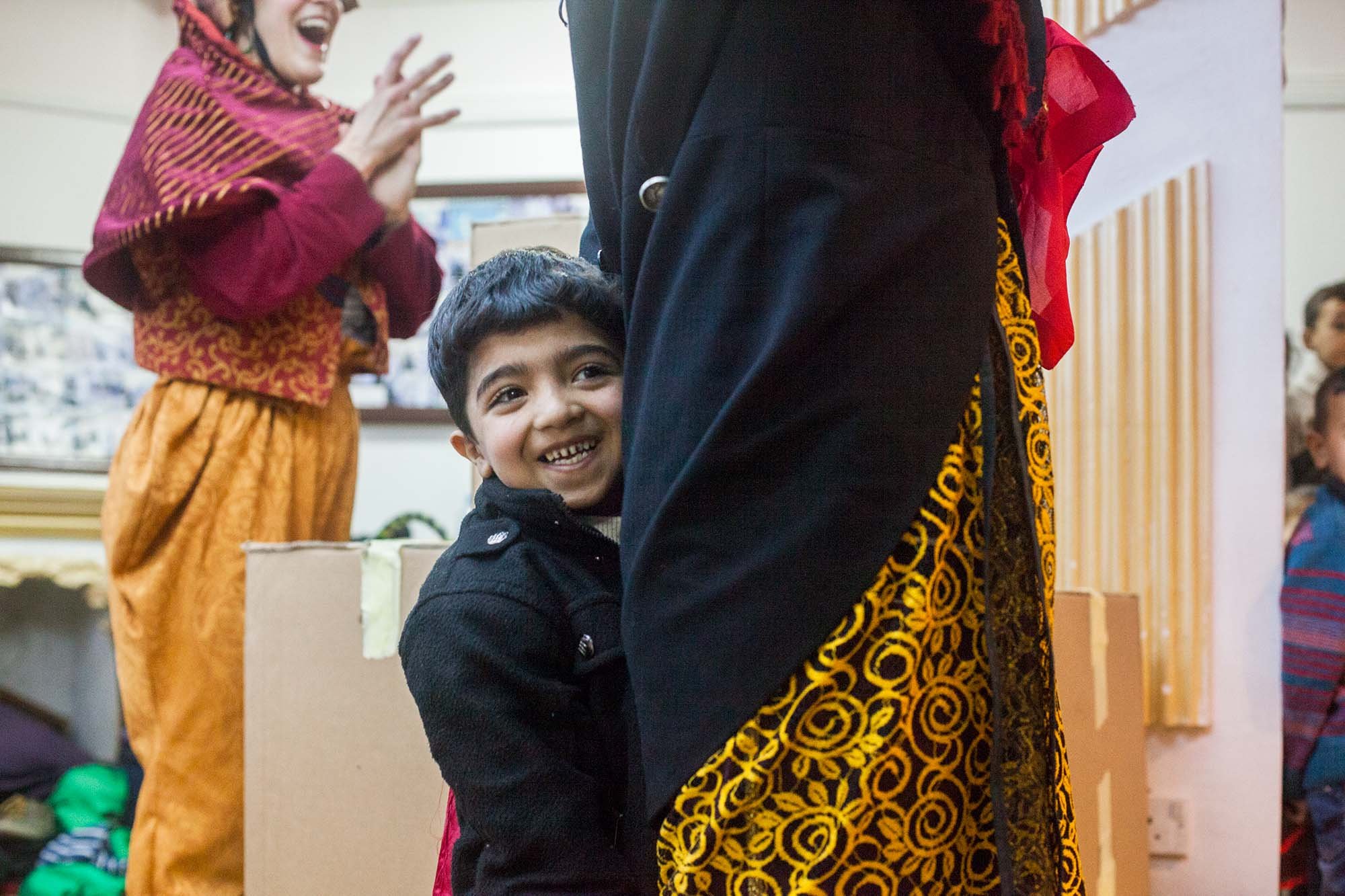  A refugee boy's joy of being part of a clown show.&nbsp; 