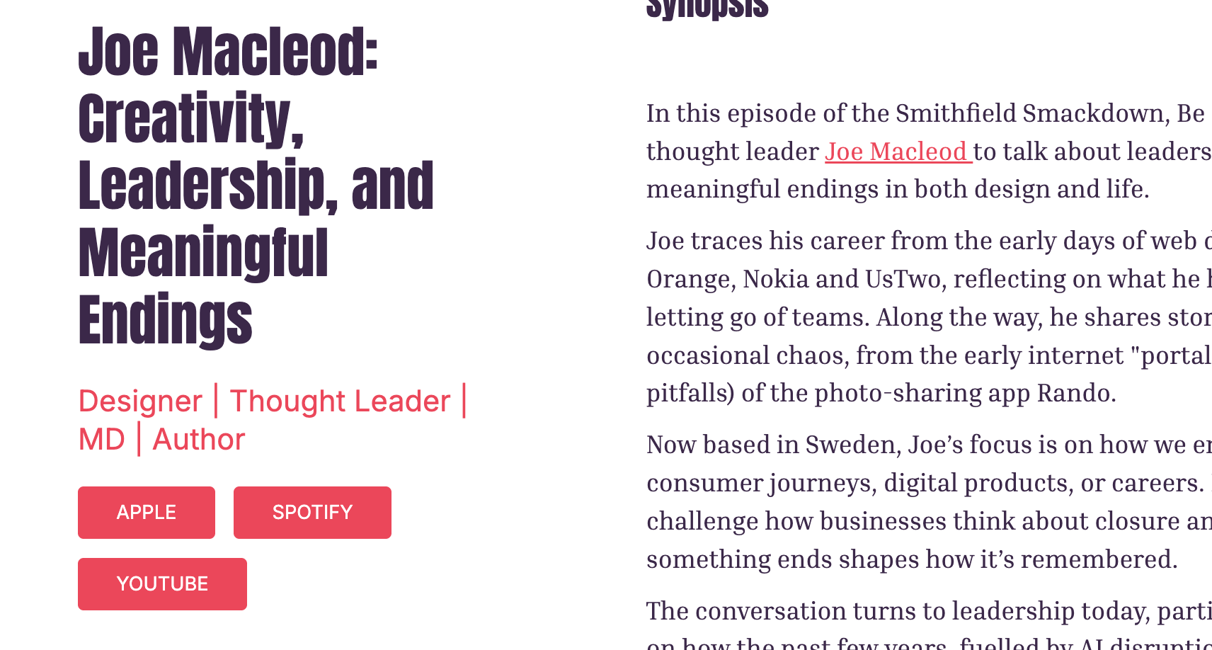 Joe Macleod: Creativity, Leadership, and Meaningful Endings | Smithfield Search