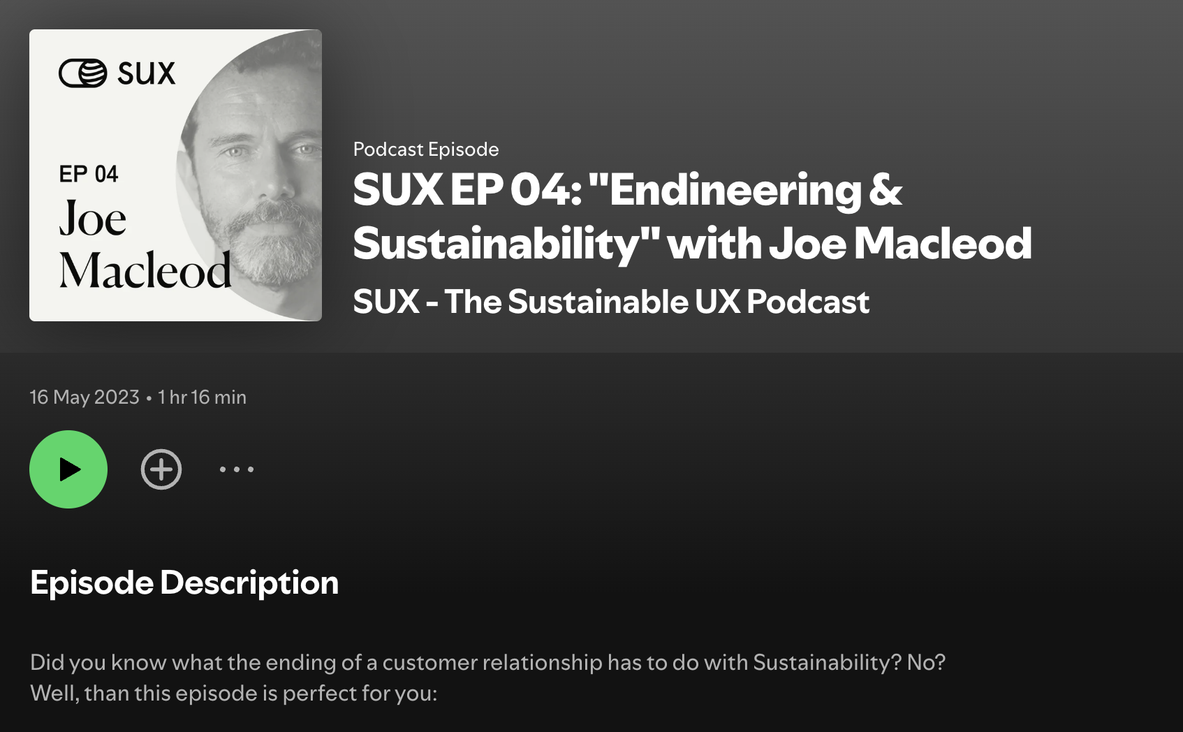 SUX Endineering &amp; Sustainability with Joe Macleod | Sustainable UX podcast