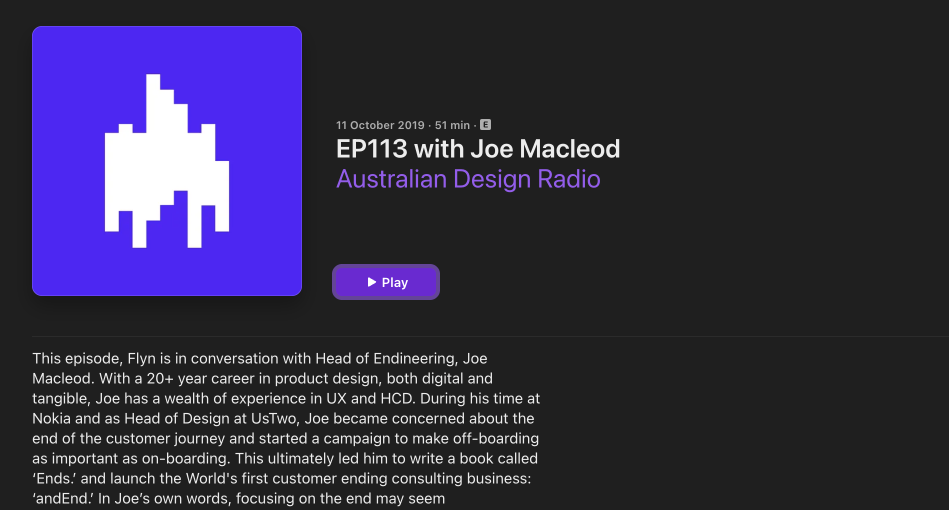Joe Macleod talks about Endings | Australian Design Radio