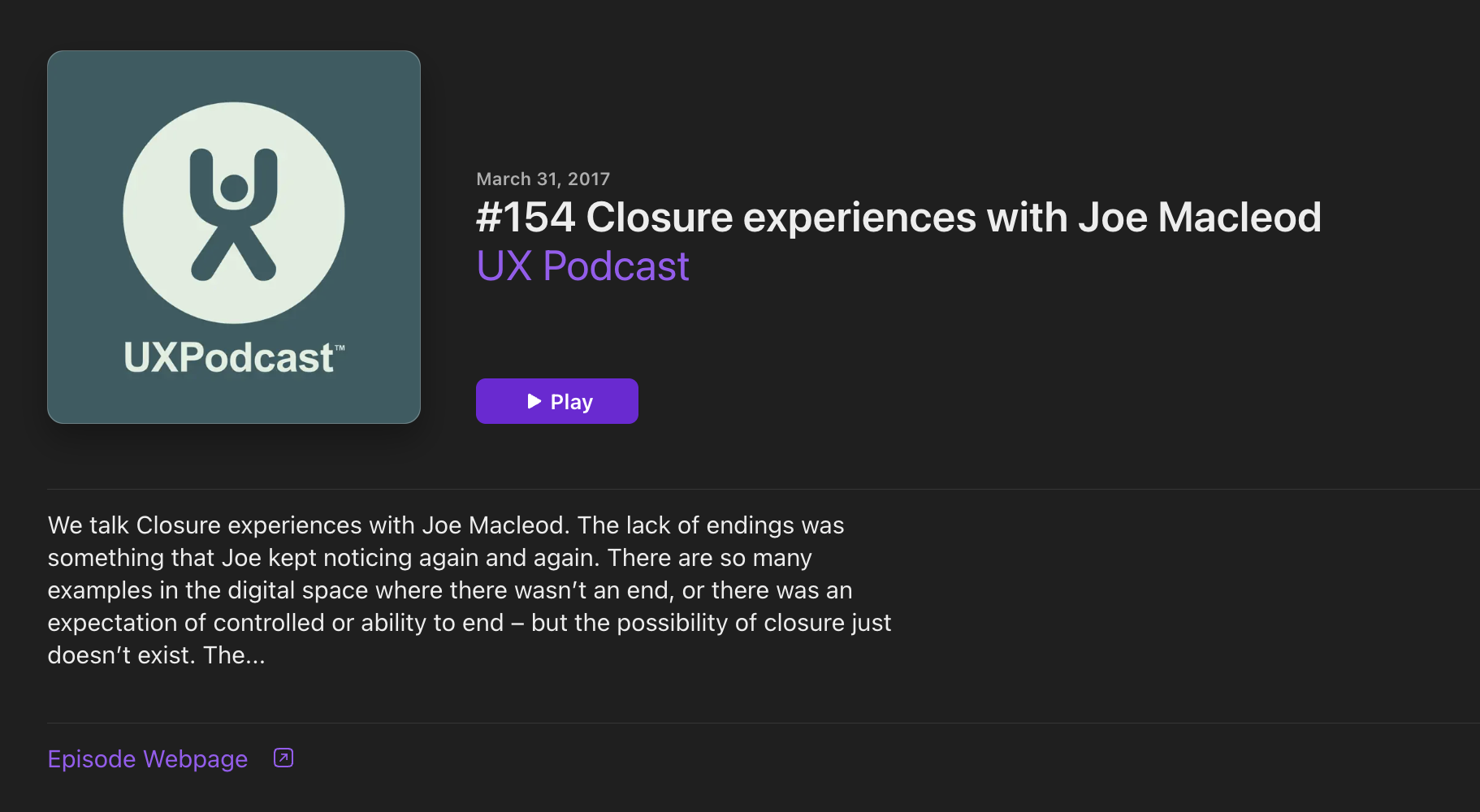 Closure experiences with Joe Macleod | UX Podcast Hosted by Per Axbom &amp; James Royal-Lawson
