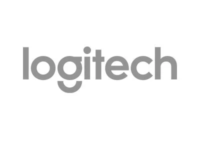 Logitech logo in gray text on white background