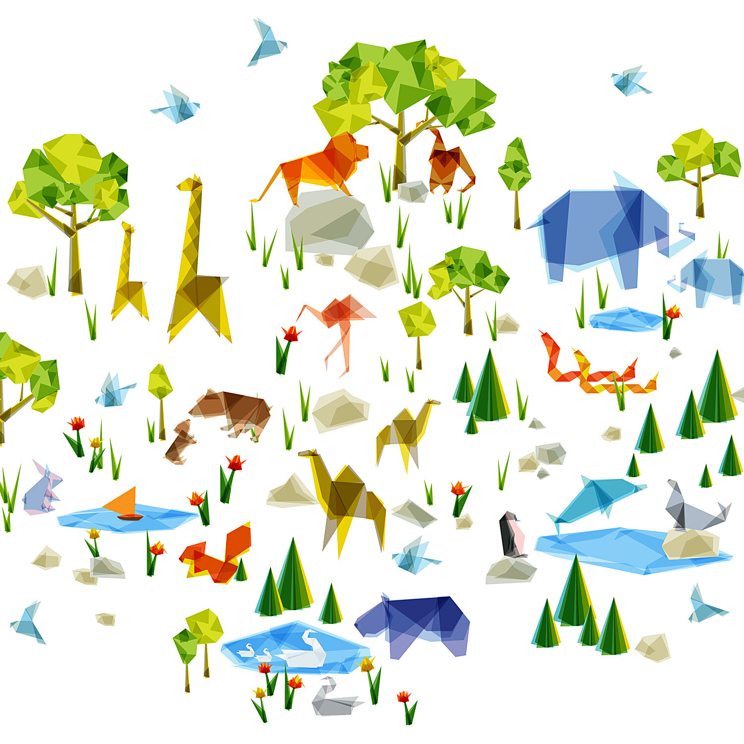  Origami Zoo - Wall Decals 