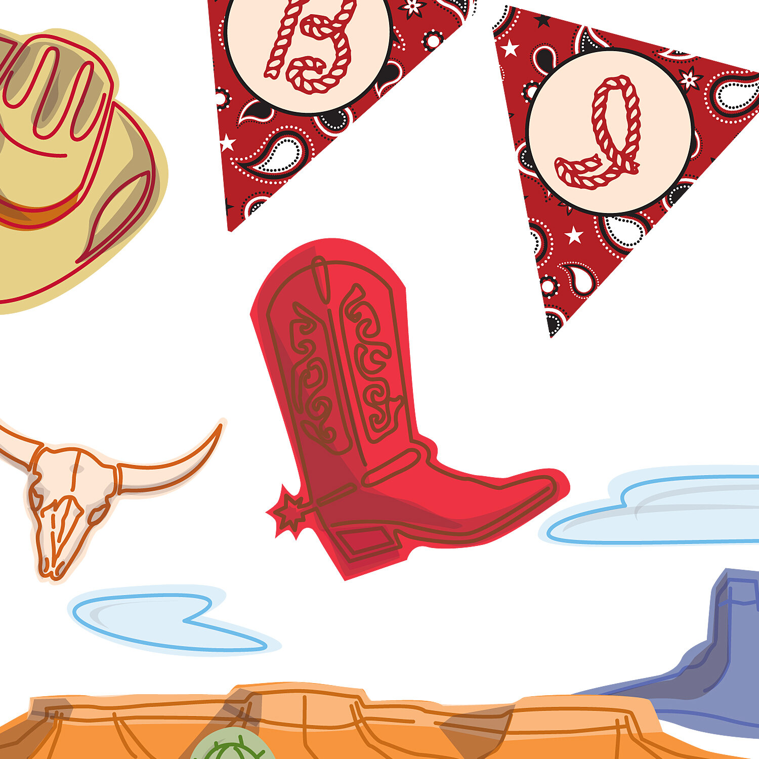  Happy B-day Western, detail - Wall Decals 