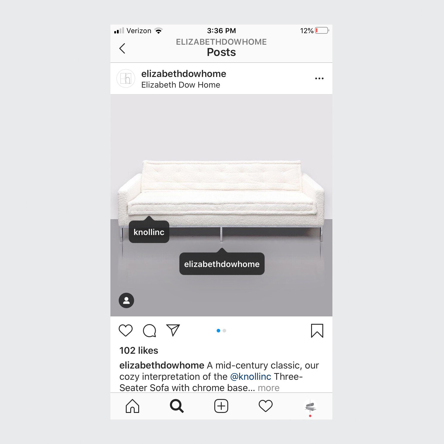  ELIZABETH DOW HOME Instagram product post 