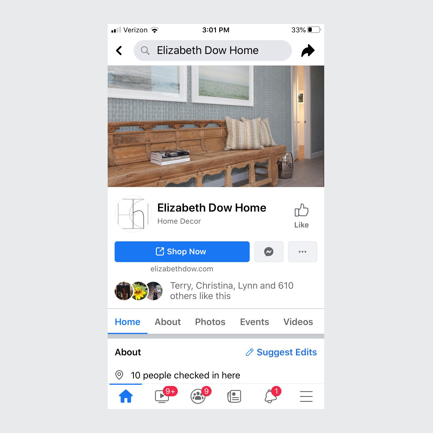  ELIZABETH DOW HOME FaceBook Brand Profile 