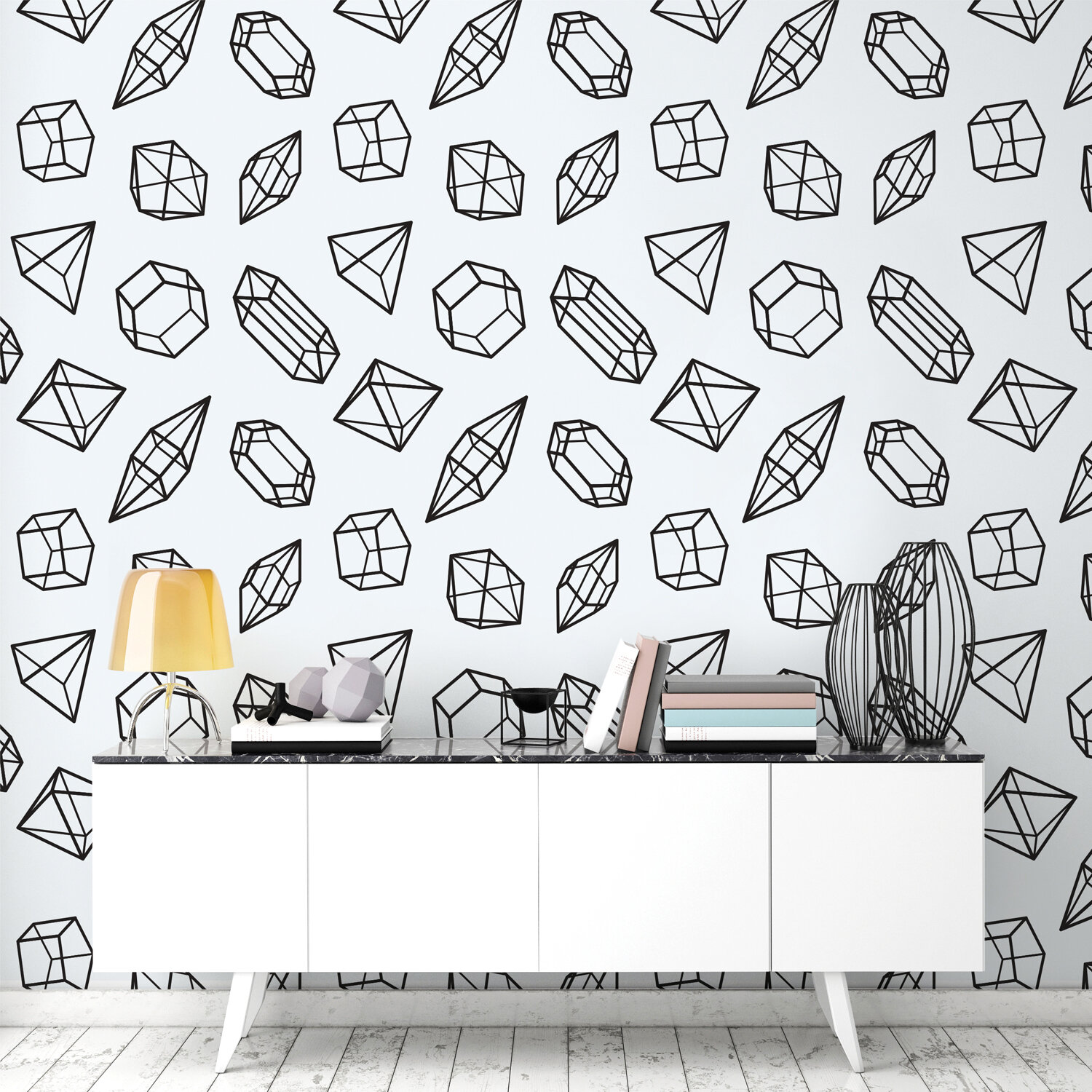  Composite image of Wallcandy Arts’ vinyl wallpaper and stock image using Photoshop and Illustrator 