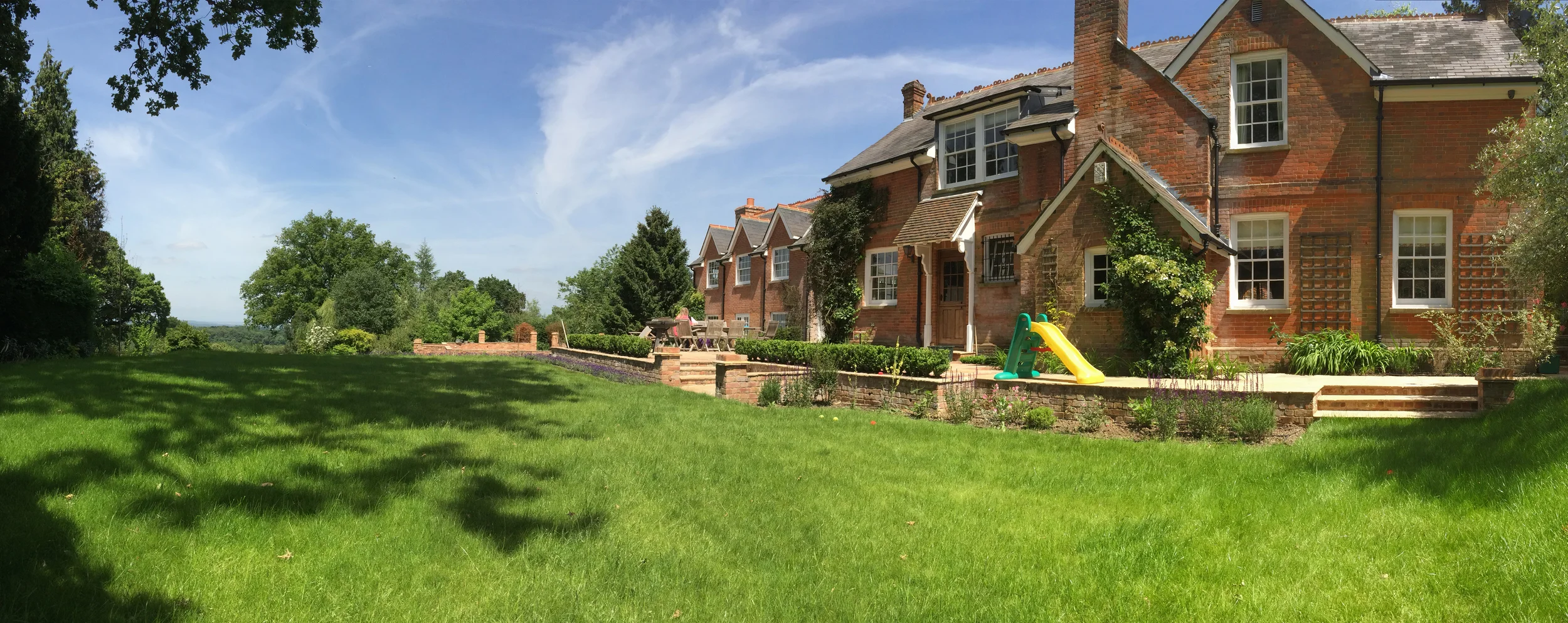 View from new lawn down towards swimming pool.