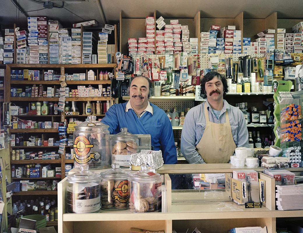 Ted Zouzounis and his son, David, at Ted's Market, 1530 Howard Street,1982