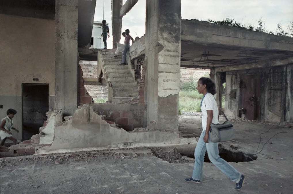 Milena Montano and I take a walk in central Managua 13 years after the earthquake of 1972.