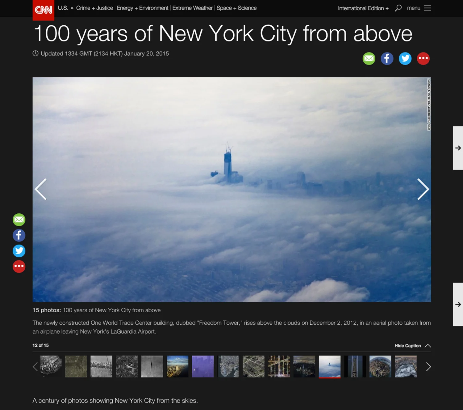 It was an honor to have my photo of One World Trade Center chosen by CNN as one of the images to represent 100 years of New York City from above.