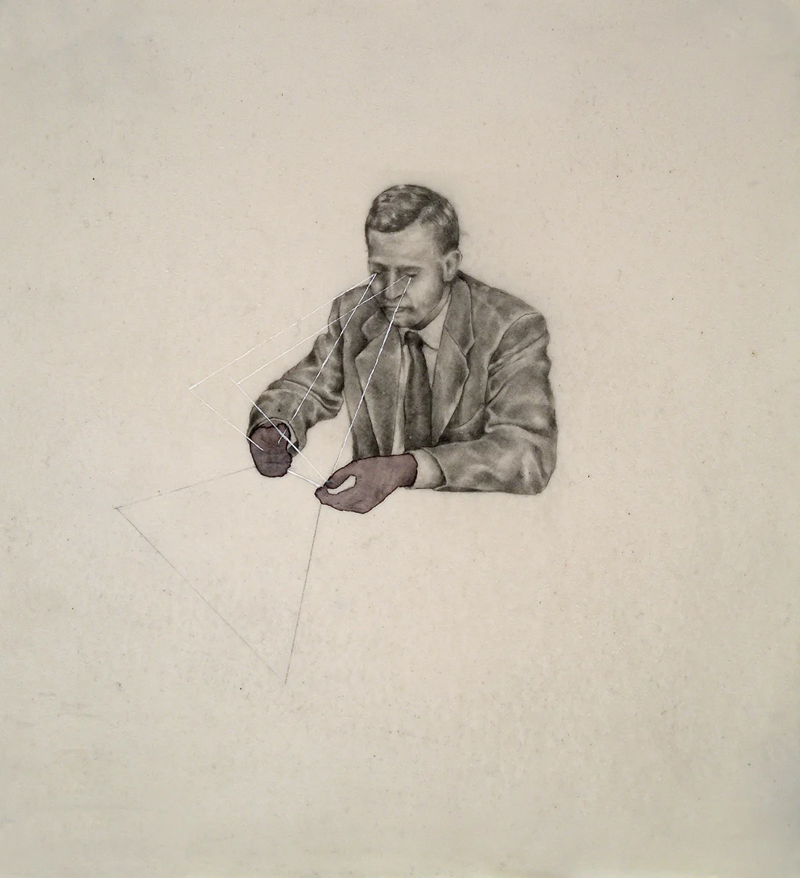 This is Not Show Business #1, 2013 pencil, watercolour, ink, bees wax and oil on Arches paper.