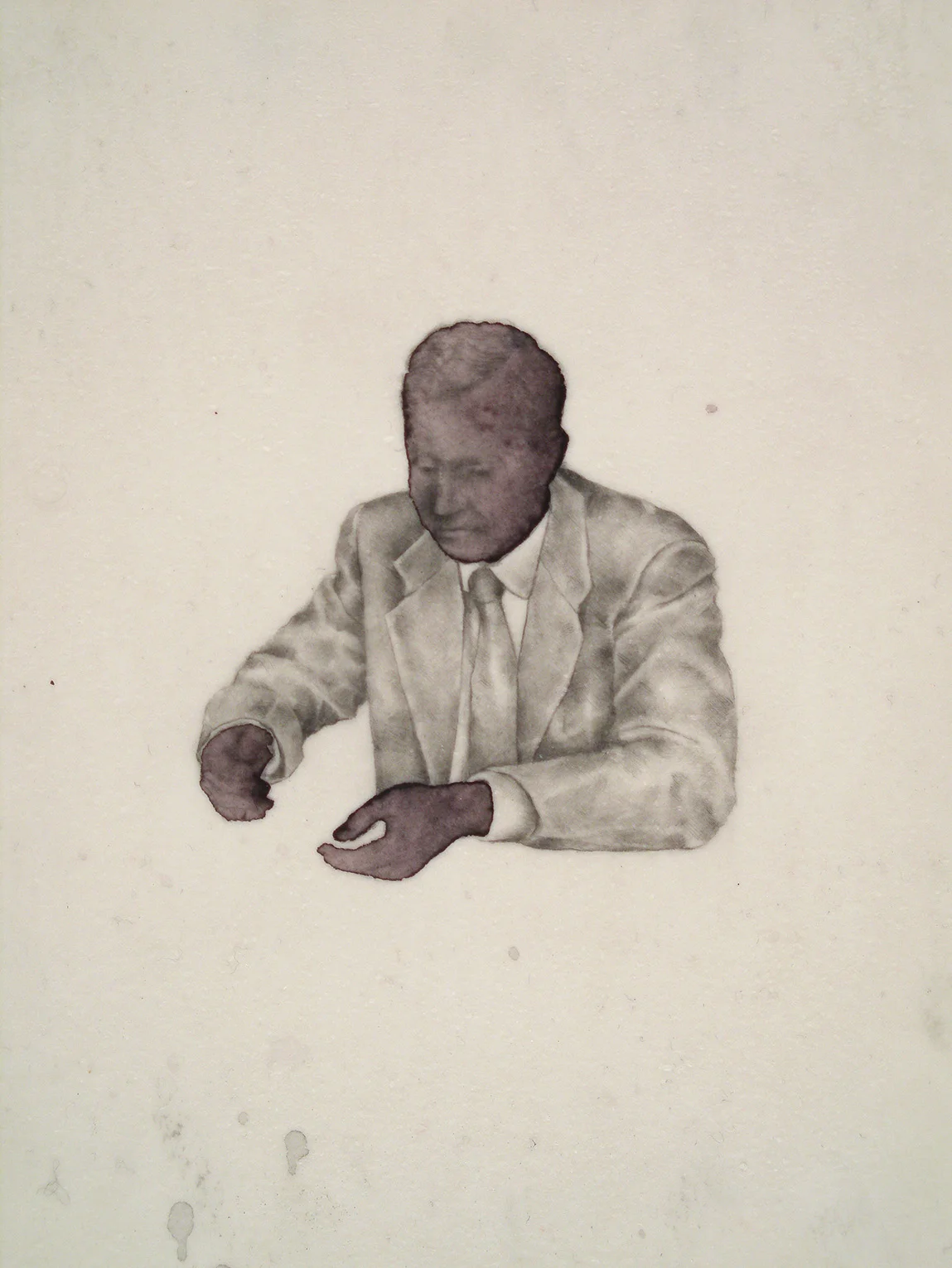 This is Not Show Business #3, 2013 pencil, watercolour, ink, bees wax and oil on Arches paper.