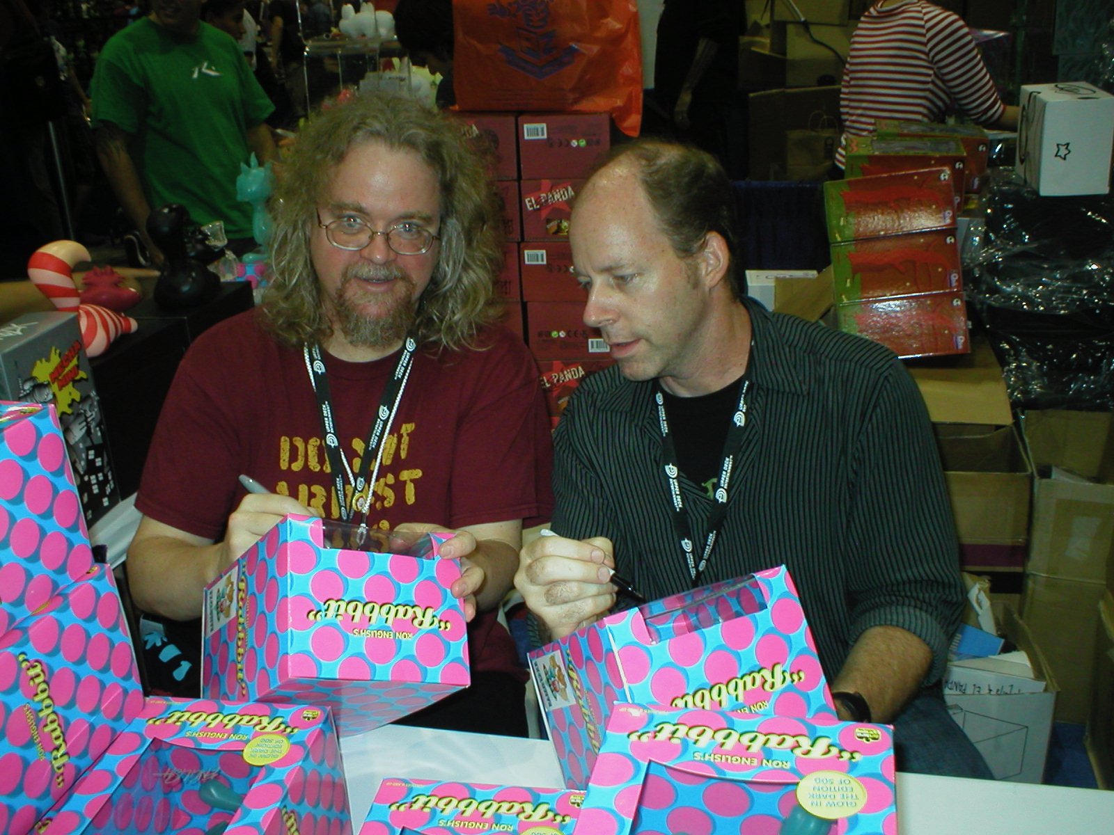 Ron English and I doing a signing at SDCC of the Rabbbit vinyl toy