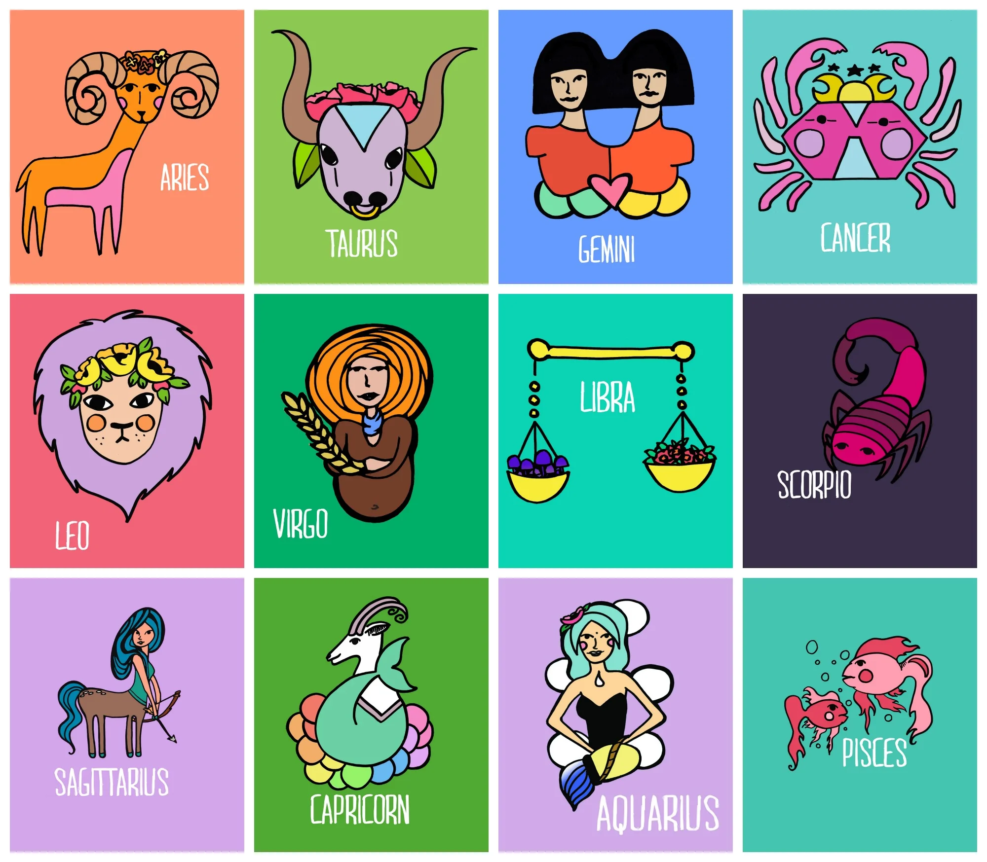 Zodiac Illustrations by Chelsea Smith