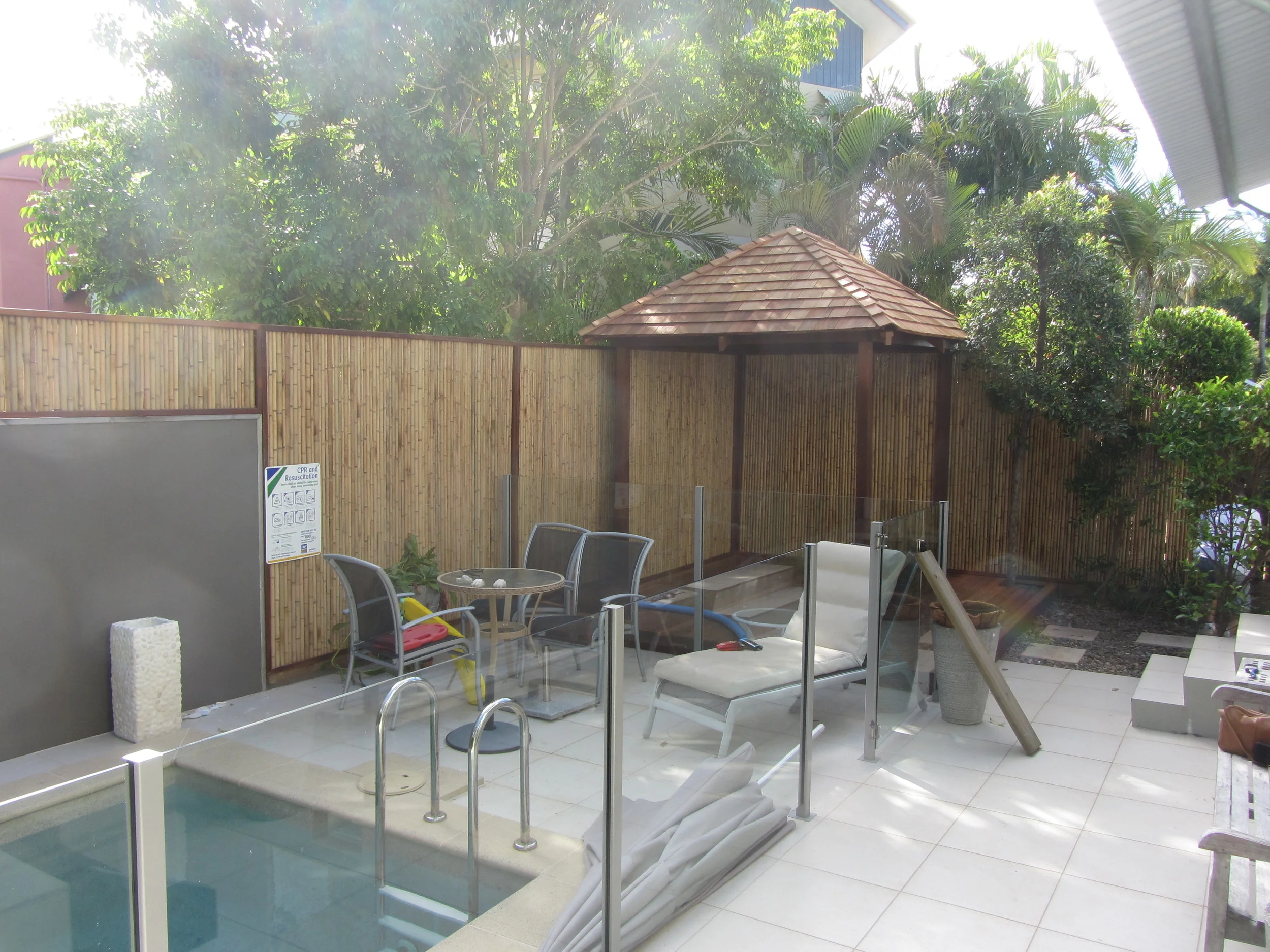 Framed Jati Bamboo fence with Cedar Roof gazebo