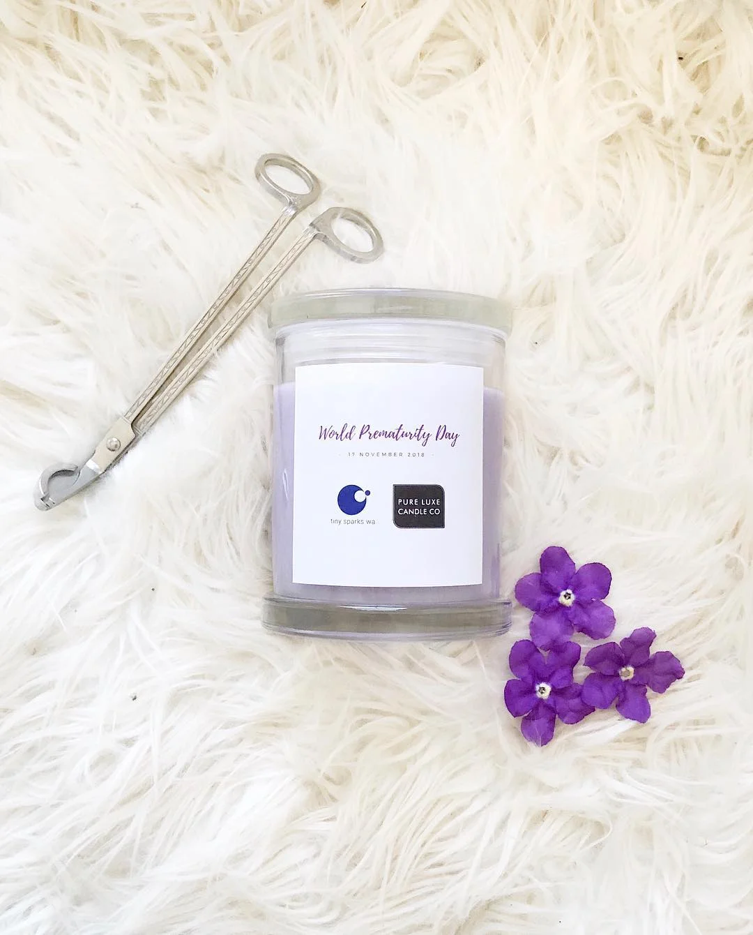 Pure Luxe Candle Co - Use discount code ‘LIGHTITUPPURPLE’ for 15% off this exclusive World Prematurity Day candle and they are donating $2 from every sale.