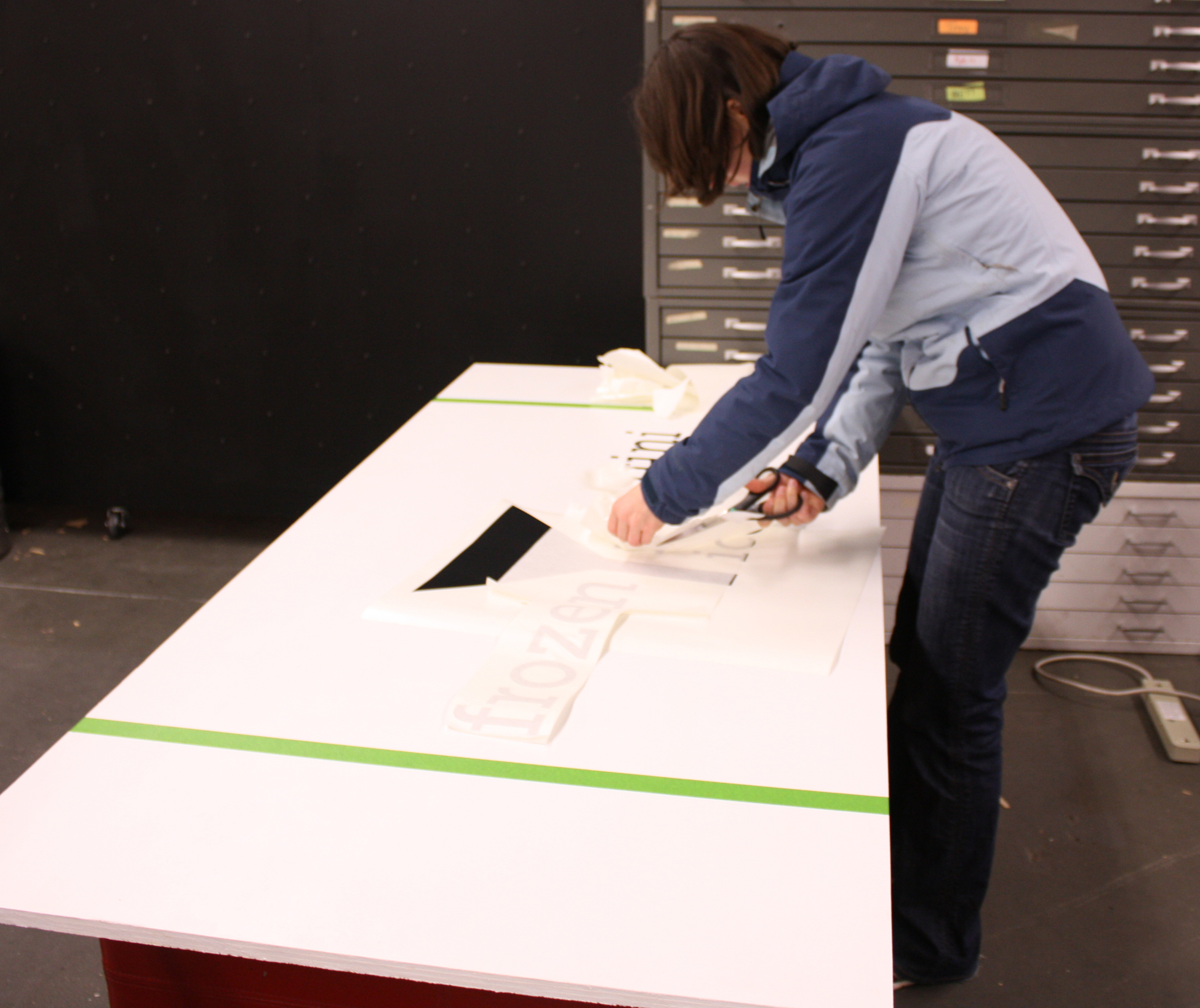 Back at the Loft, I carefully transferred the letters and shapes to the sign.
