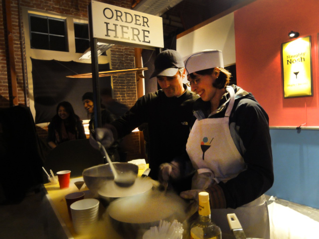   Making the ice crea is best done in pairs. Here my friend&nbsp;  Kyle Buza  &nbsp;spoons the nitrogen into the bowl of batter as I stir.  